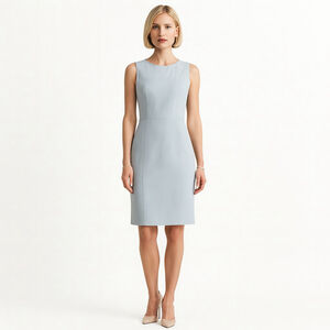 Vintage Armani Collezioni 100% Silk Sleeveless Sheath Dress Pale Blue 14 Italy